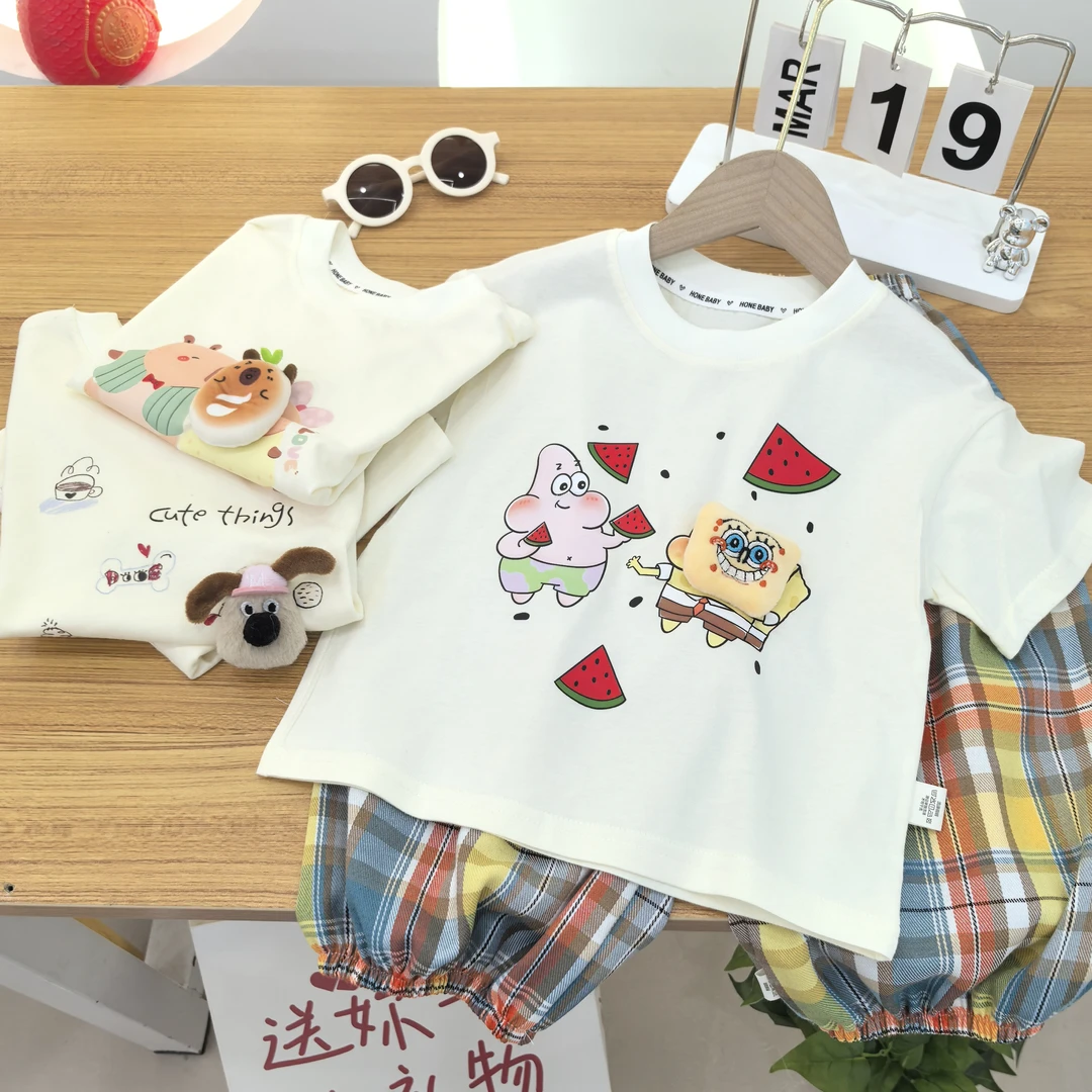 【亲子款】乖布童夏季新款印花时尚洋气男女童韩版纯棉短袖T恤套装