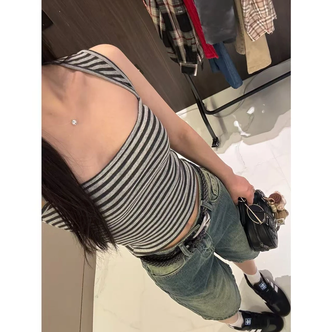 【条纹背心】夏季修身显瘦短款性感背心.