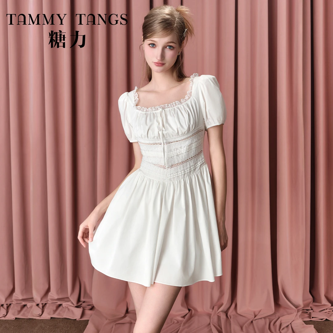 【老板娘夏天】 糖力白月光芭蕾风蓬蓬裙显瘦蕾丝镂空连衣裙夏
