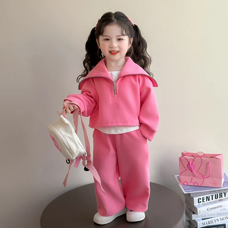 女童休闲套装2025新款儿童春秋装韩版洋气女宝宝春季时髦三件套潮