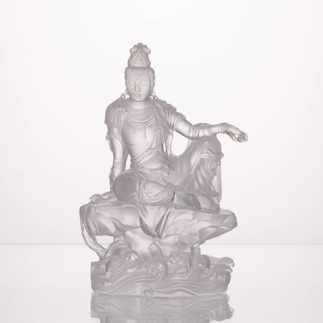 采莲东方美学会客厅【自在观音】极简轻奢新中式水晶琉璃摆件