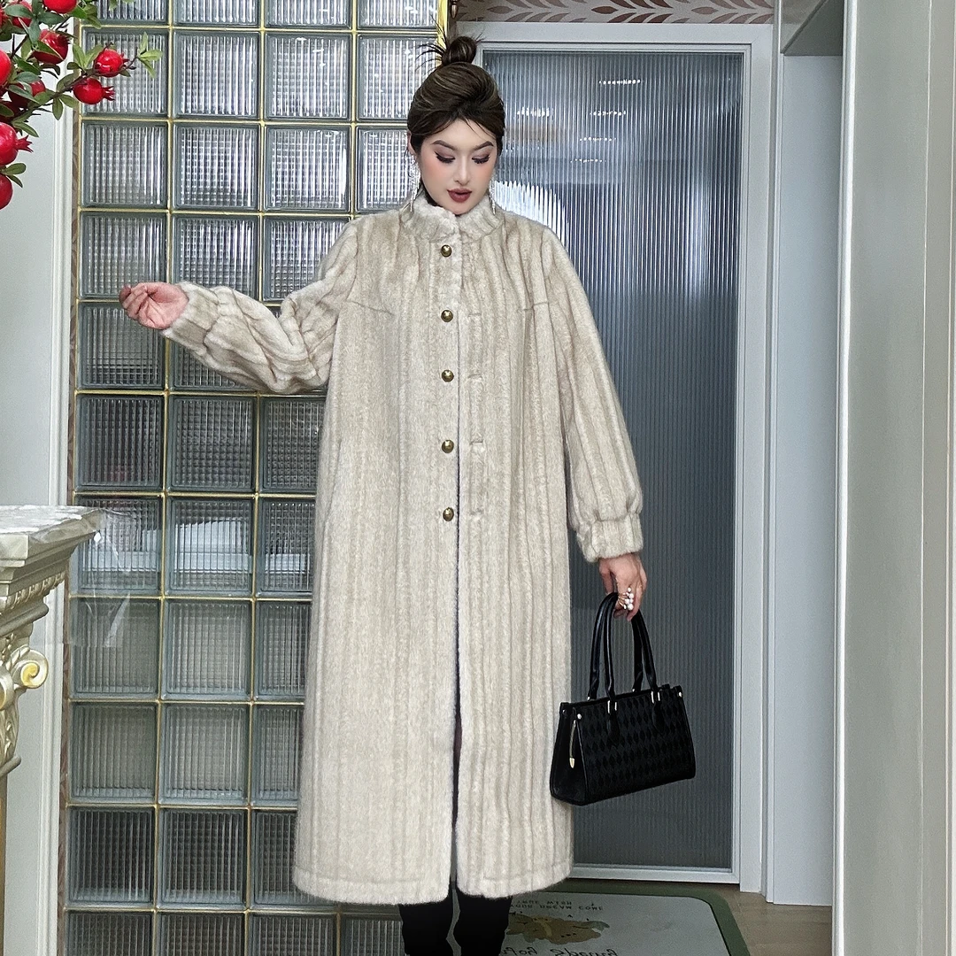 【120cm】2025冬季女士保温时尚长款毛毛外套