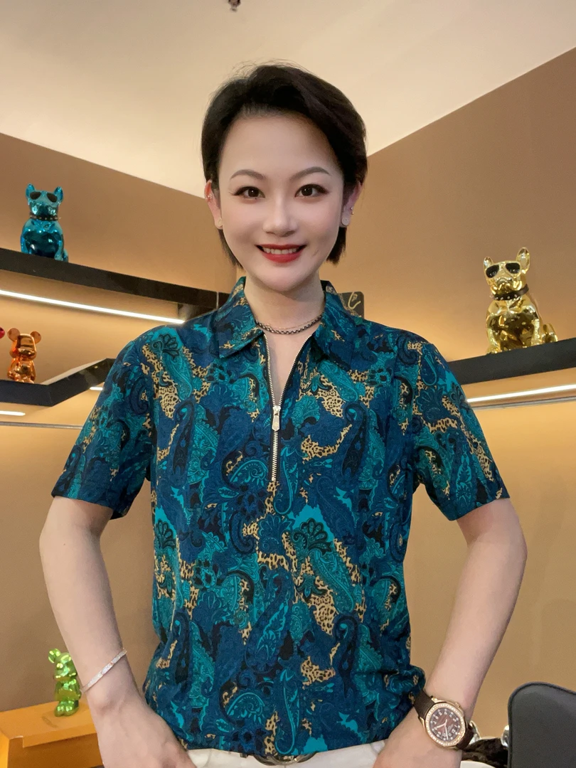 江南婷姐优选欧货-男式立领时尚双纽扣百搭套头冰丝短袖男T恤上衣