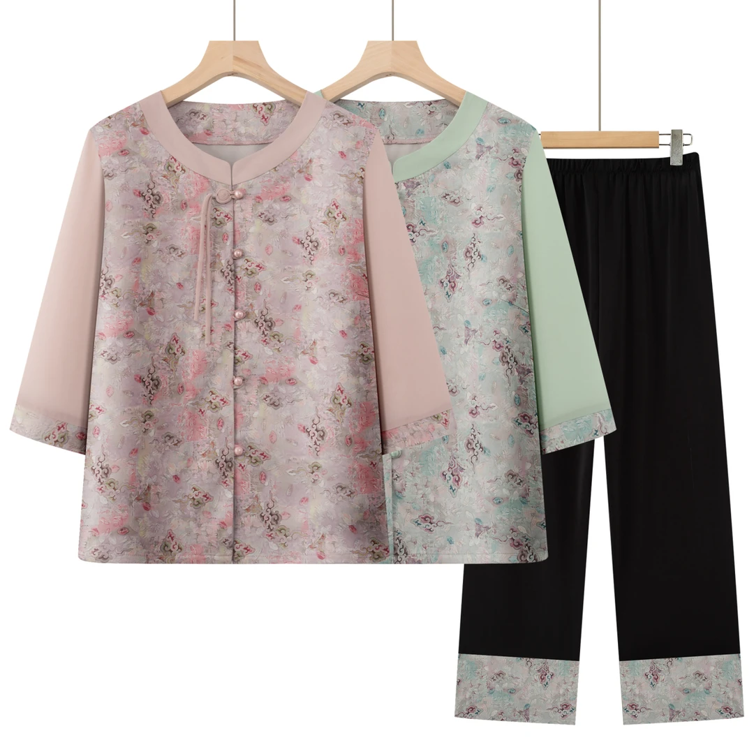 中老年人妈妈装夏装套装奶奶装夏季衣服薄款开衫上衣老太太两件套