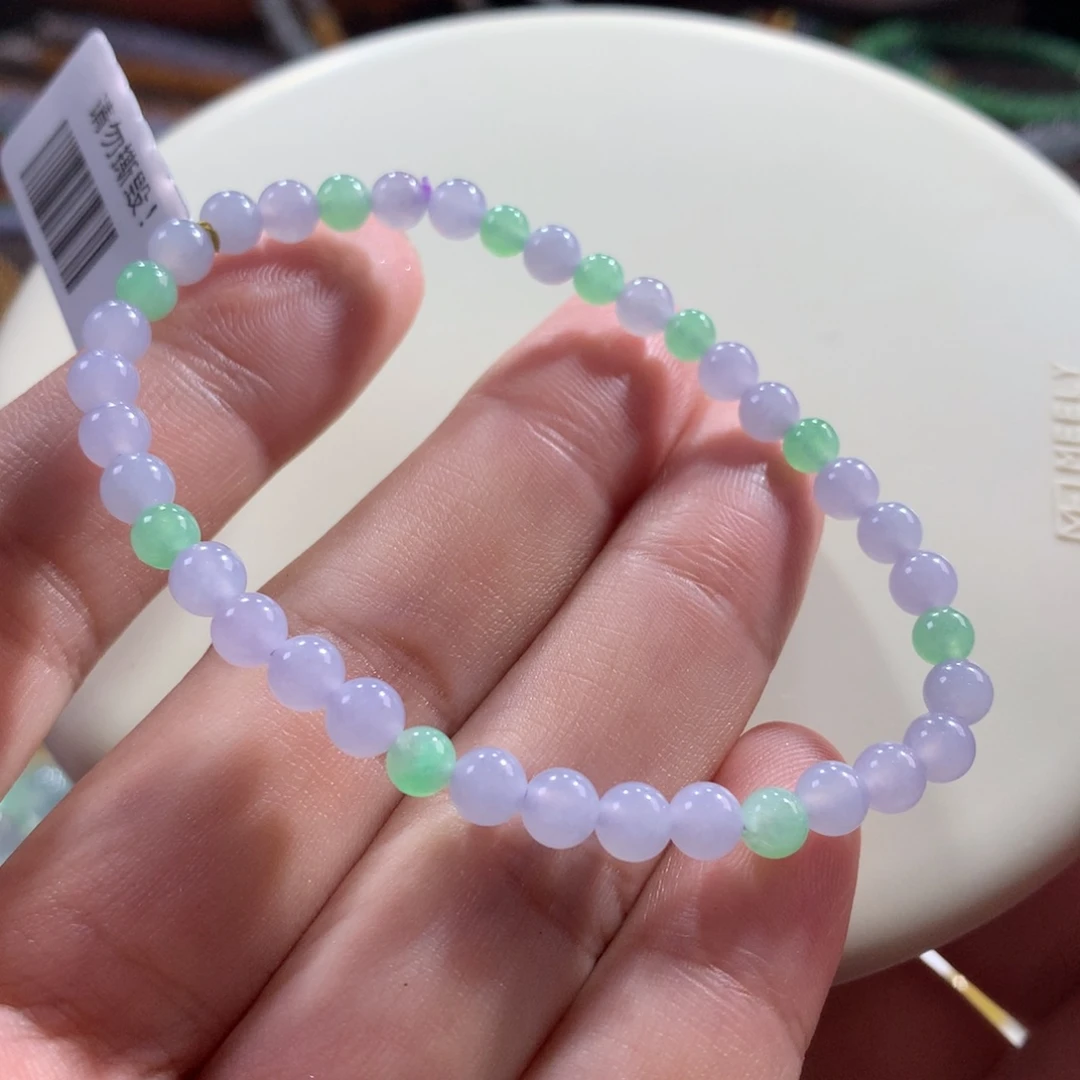 翡翠未镶嵌手链翡翠冰底淡色仙紫卡4～4.90+