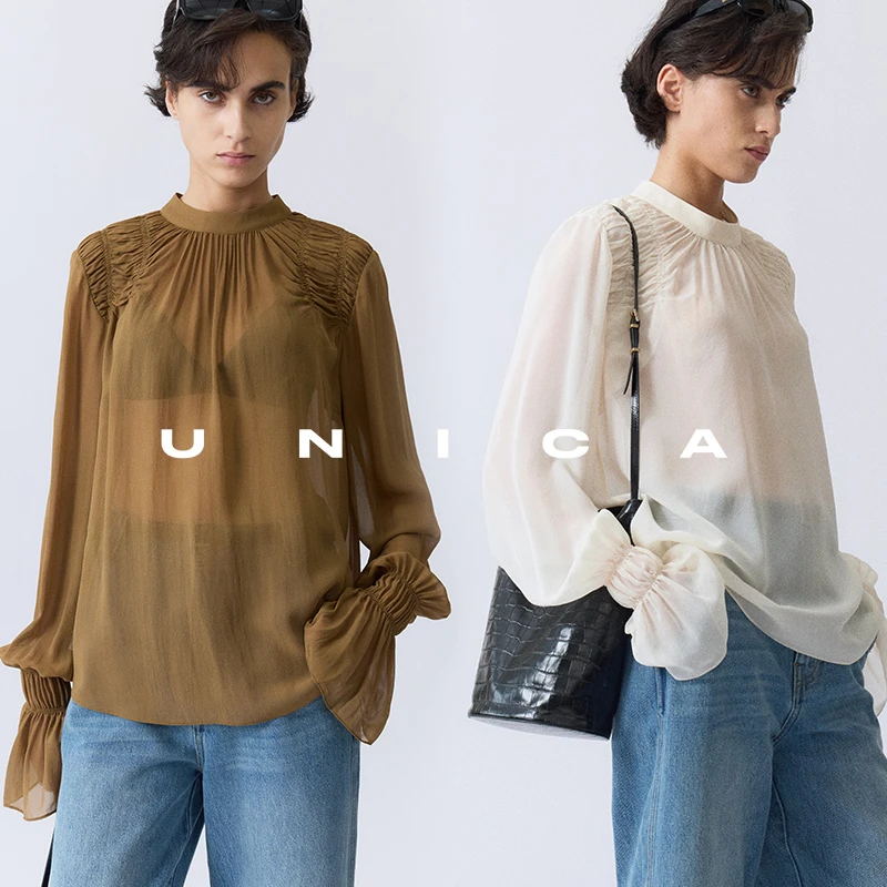 UNICA/法式复古艺术感_定纺10姆米轻透泡泡褶皱仙气上衣