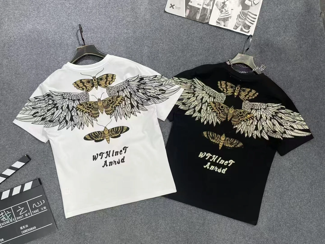 953小蝴蝶翅膀短袖潮牌重工烫钻圆领流行潮流网红百搭时尚休闲