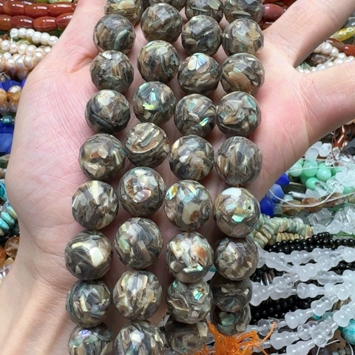 合金玛瑙/玉髓珠宝半成品一条15mm切面鲍鱼贝