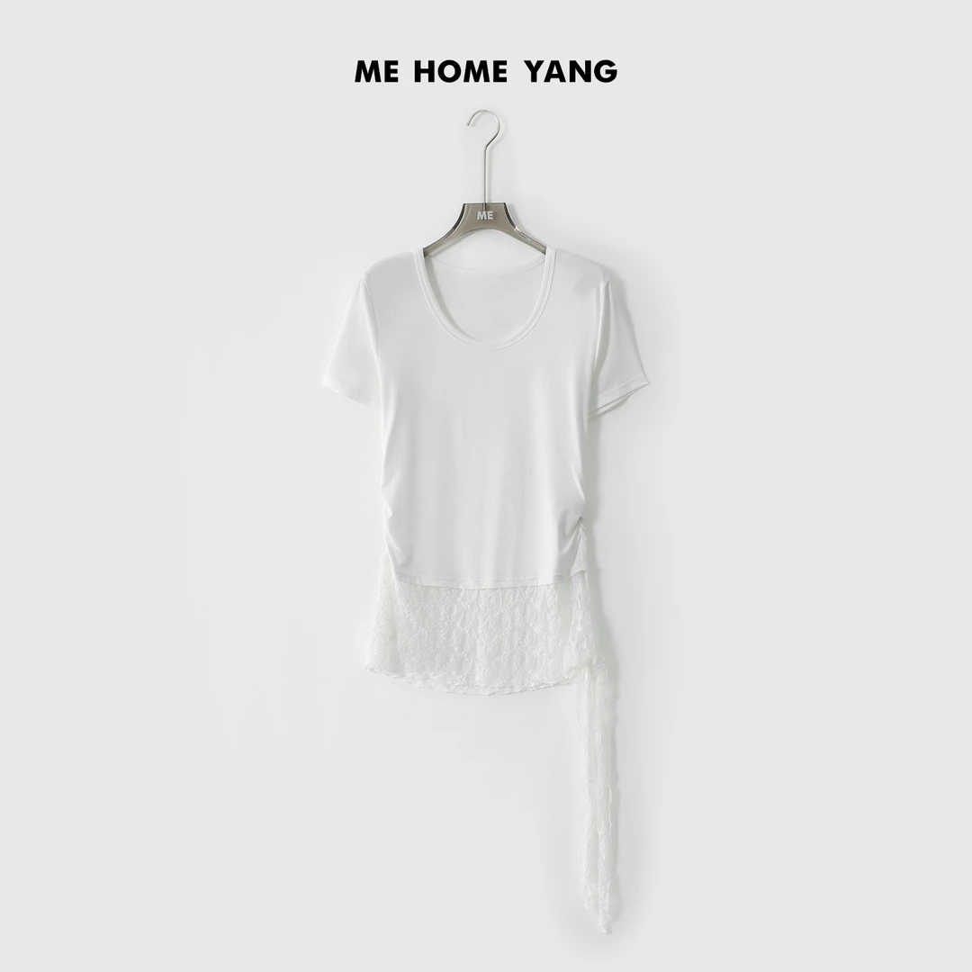 ME【初恋蕾丝裙T】重工蕾丝提腰线显瘦时尚百搭一手长T恤MESS2648