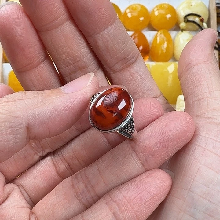 南红玛瑙银S925镶嵌戒指南红