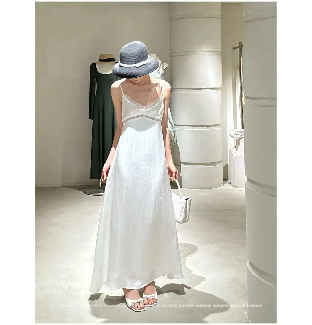 Mao店-【舒曼】（不规则裙摆）醋酸蕾丝吊带裙V7444