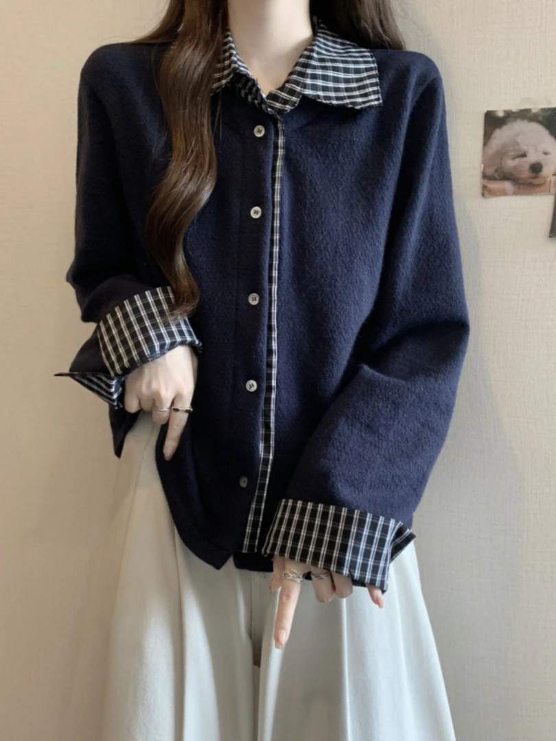 拼接假两件上衣女2025秋装新款韩版宽松显瘦洋气大码胖mm开衫卫衣