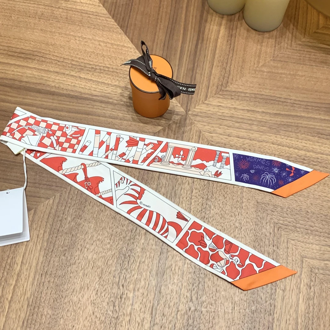 未使用 Hermes/爱马仕 壹臻/Hermes 红白拼色twilly丝巾/46989982