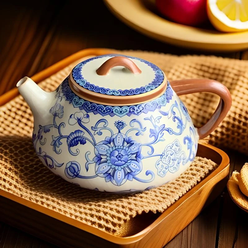 单壶石瓢壶青花缠枝莲可养开片大容量家用功夫茶具茶壶