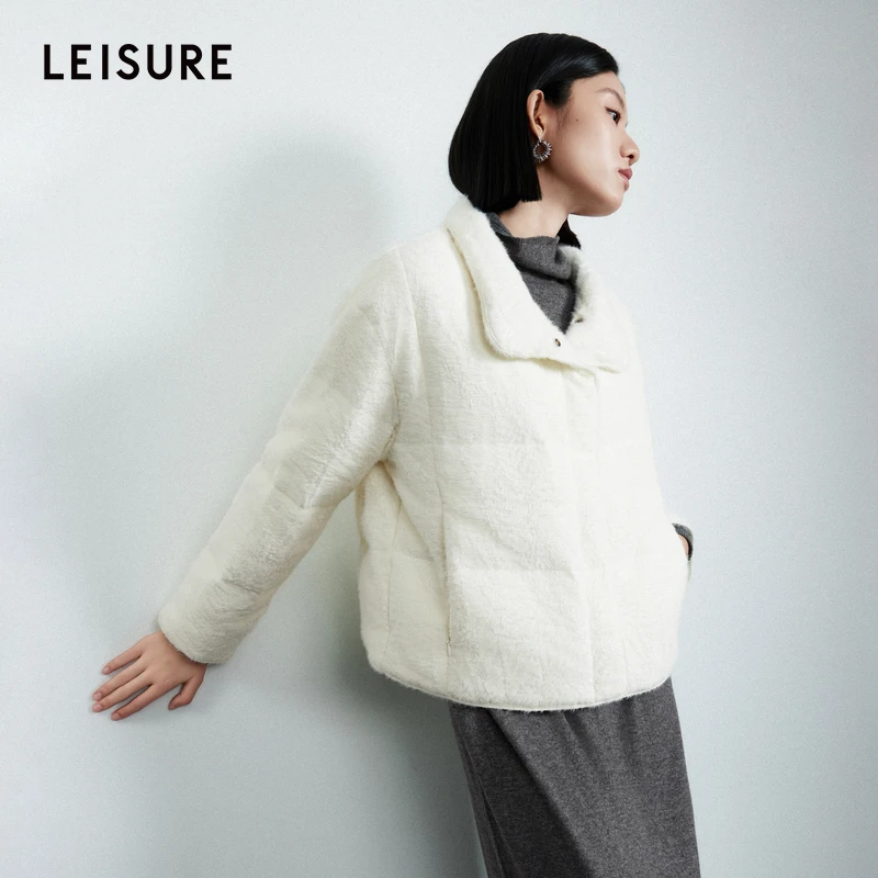 籽言专属三彩丽雪LEISURE24冬白鸭绒粗花呢国风短款羽绒服0792