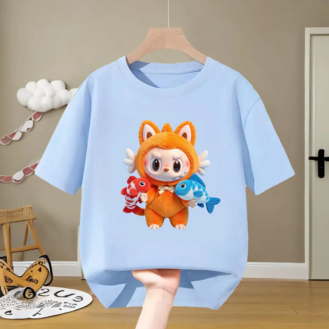 2025新款夏季卡通拉布布labubu纯棉百搭男女儿童短袖T恤上衣夏装