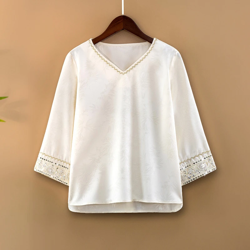 【云翎】夏季2025新款上衣小衫新中式国风女装宽松刺绣气质长袖衬衫