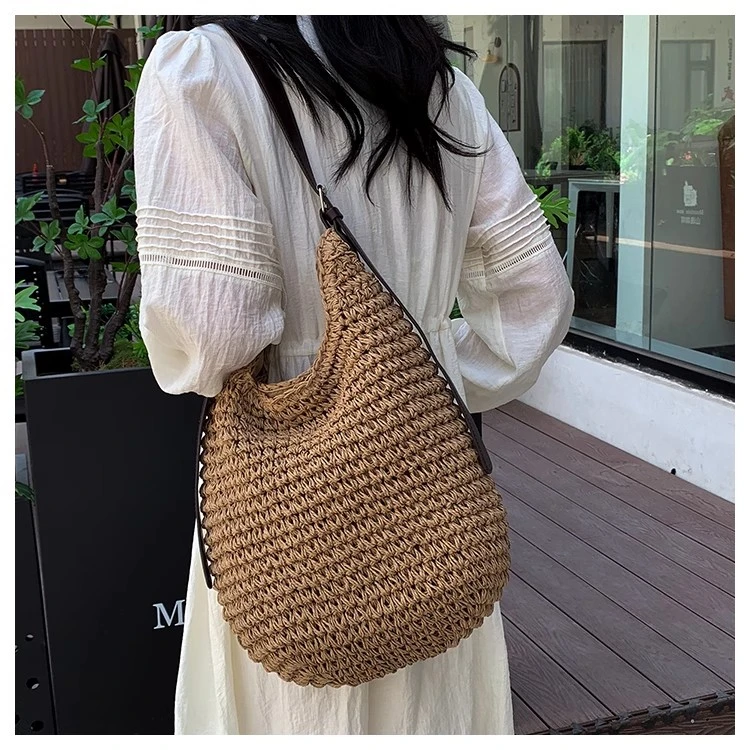休闲简约斜挎包高级感沙滩草编包单肩托特包海边夏季编织大容量