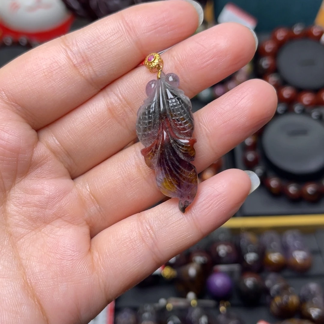 水晶手链18K金镶嵌极光四色吊坠