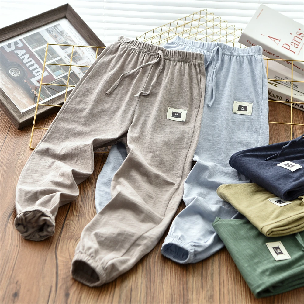 男童纯棉薄款运动裤2025夏季大童竹节棉防蚊裤儿童灯笼长裤子6168