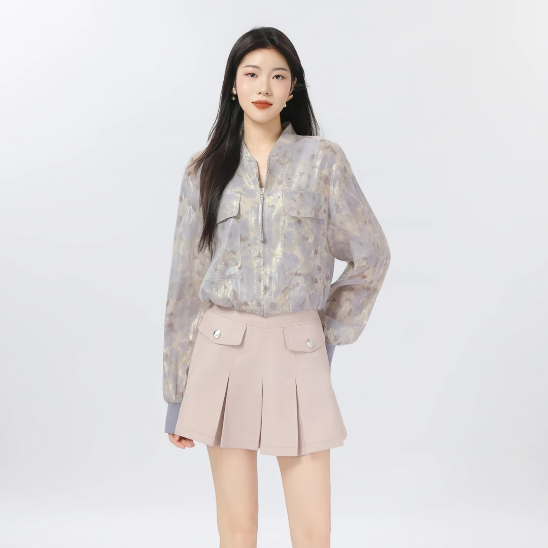 AMASS/阿玛施25秋季新款立领上衣时尚肌理感百搭衬衫外套女540014