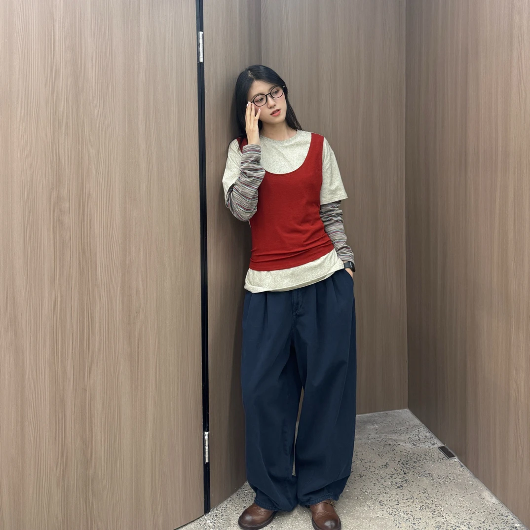 VIINS高端韩系假两件T恤女长袖秋季款新款体恤上衣3085