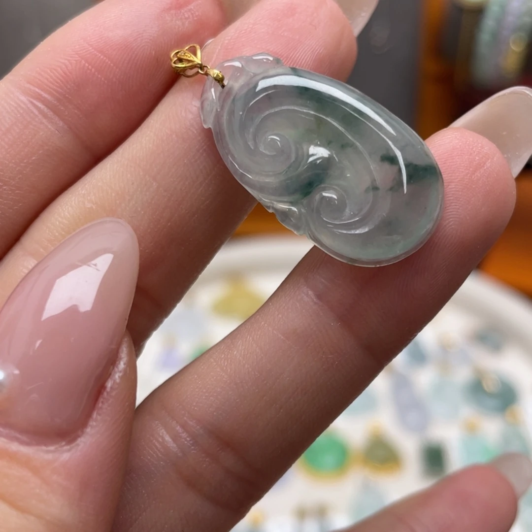 翡翠18K金镶嵌吊坠(不含链)y*