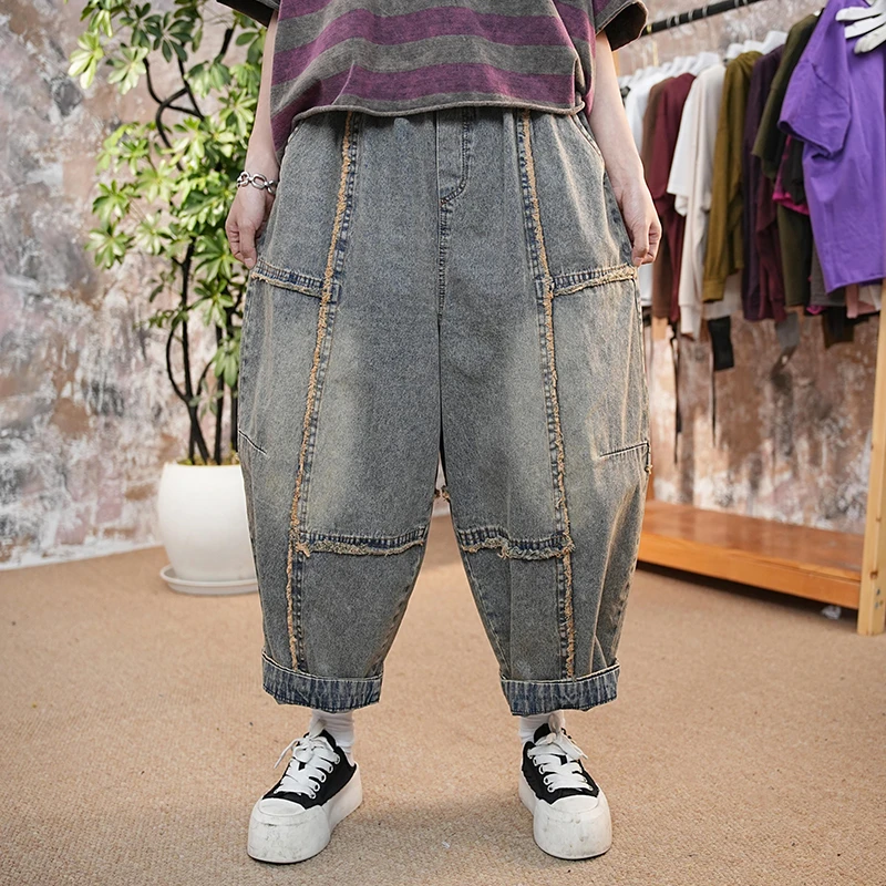 无弹毛边夏季磨毛拉链系带牛仔裤直筒休闲高腰裤子百搭6018