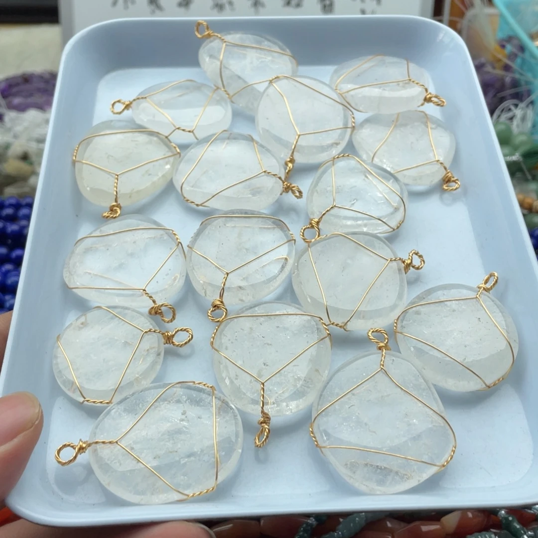 玛瑙/玉髓合金珠宝半成品两个装白水圆片吊坠卡32mm