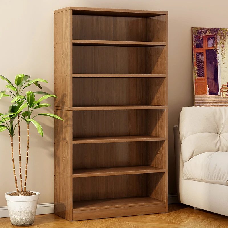 书架落地置物架简易客厅一体靠墙实木色储物柜子家用多层学生xb1
