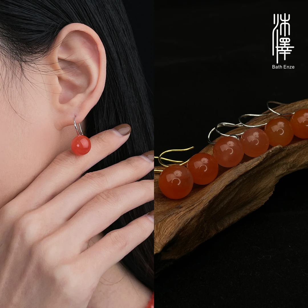 沐泽11-12mm南红配美人高跟鞋耳钩（多样性发其一）