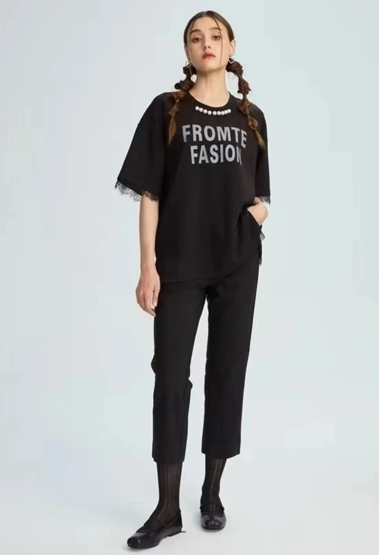 0135~水淼25春夏新款圆领T恤时尚休闲宽松舒适女士潮流套头百搭