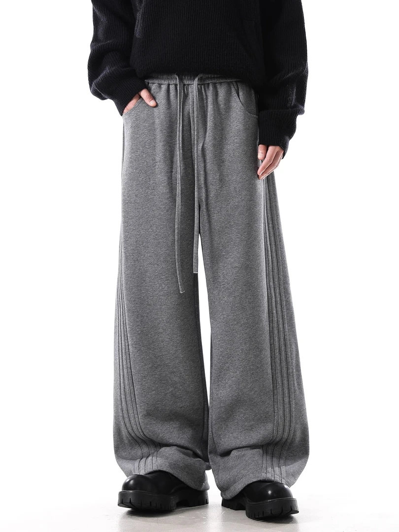 重磅卫裤男士秋季美式高级感阔腿深灰垂感直筒运动长裤休闲百搭款