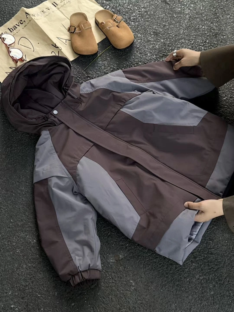 秋冬防风普通外套厚款男童女童拉链连帽休闲风棉服