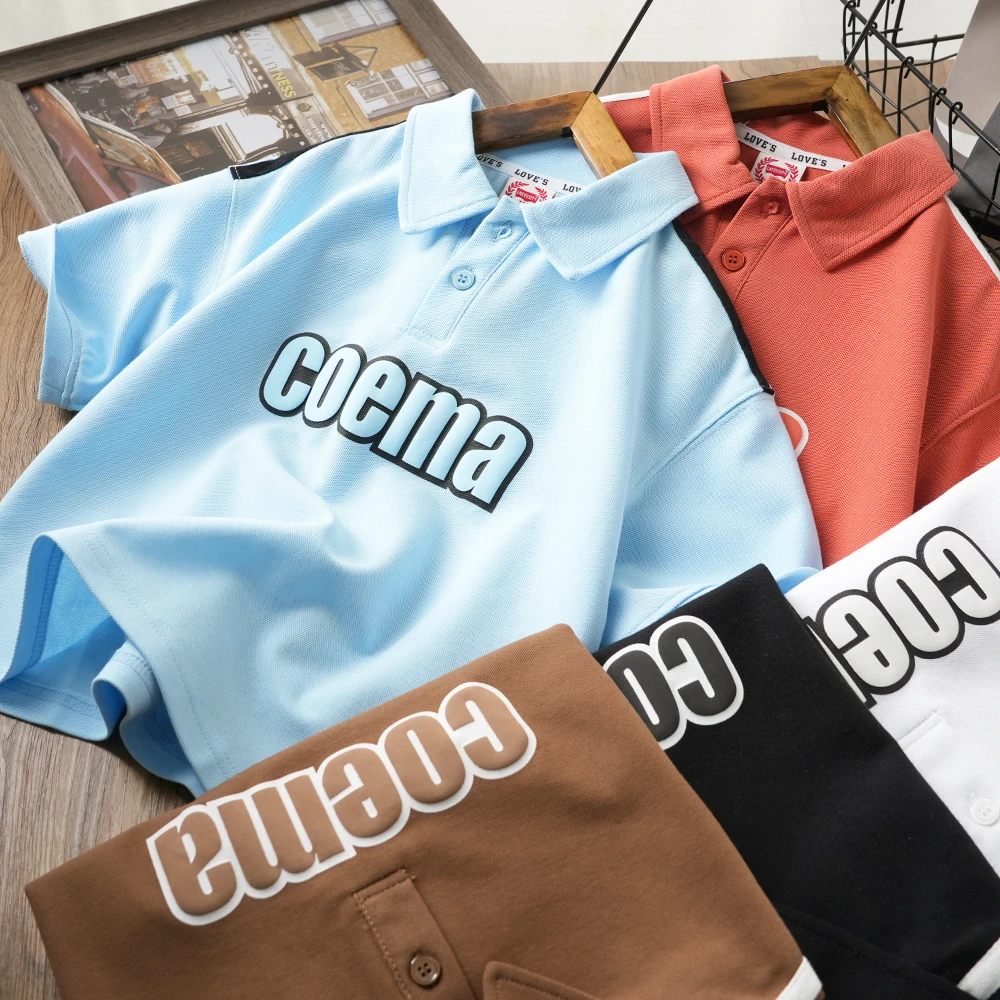 男童夏季时尚发泡字母拉条短袖polo衫中大童儿童翻领上衣S921