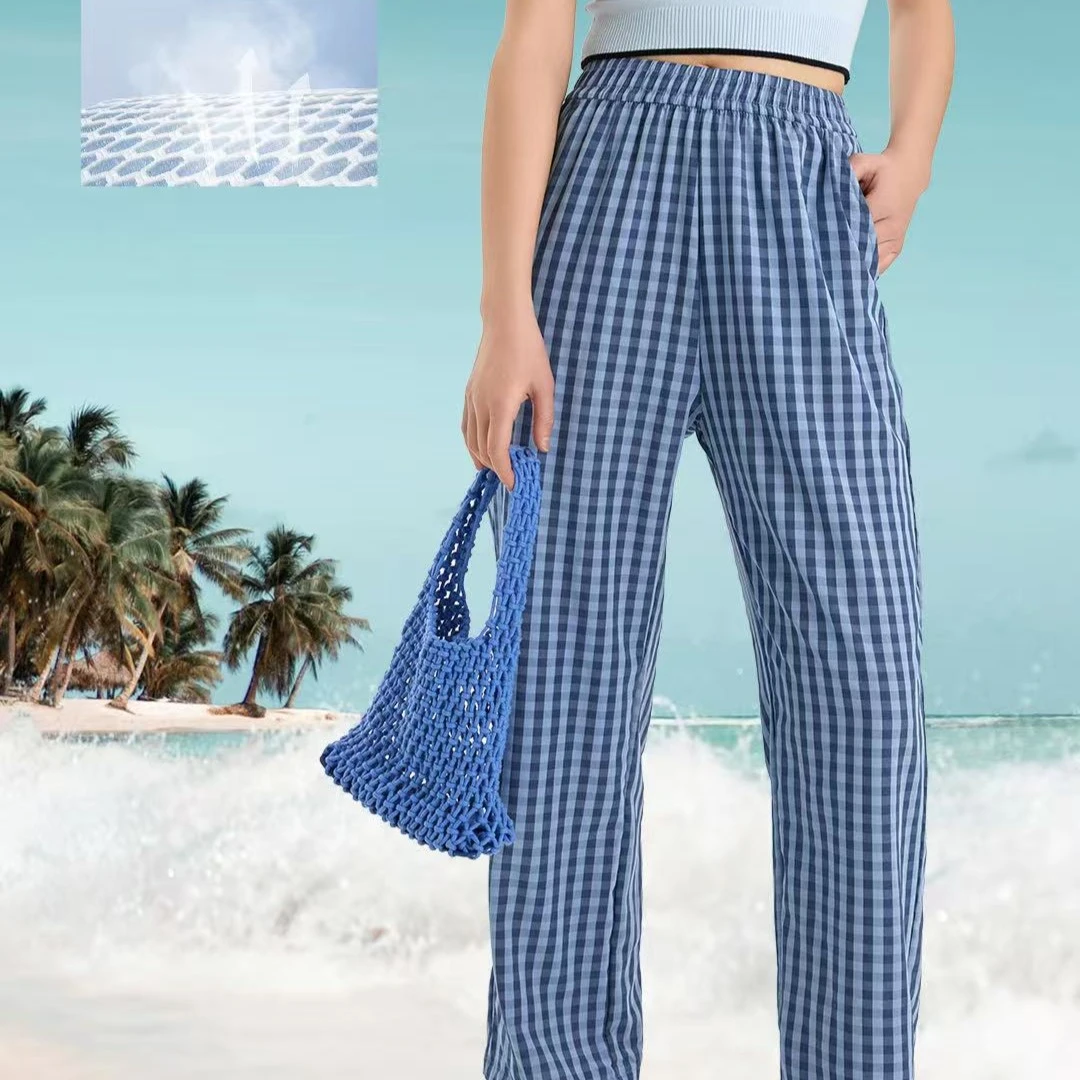5771小冰裤直筒防晒裤女款棋盘格休闲外穿裤