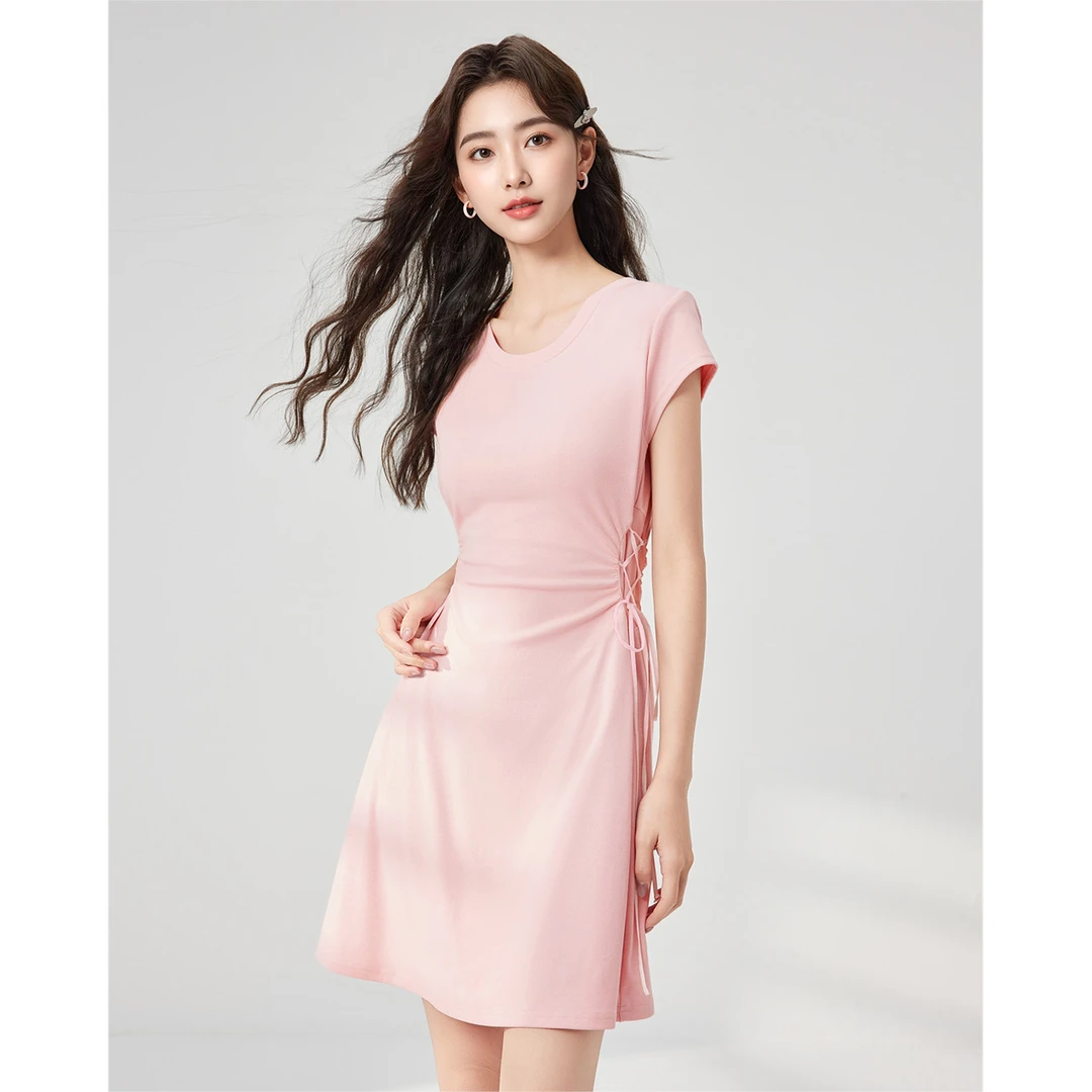 IEF/爱依服2025夏季新款时尚百搭针织连衣裙女粉色好看的掐腰裙子