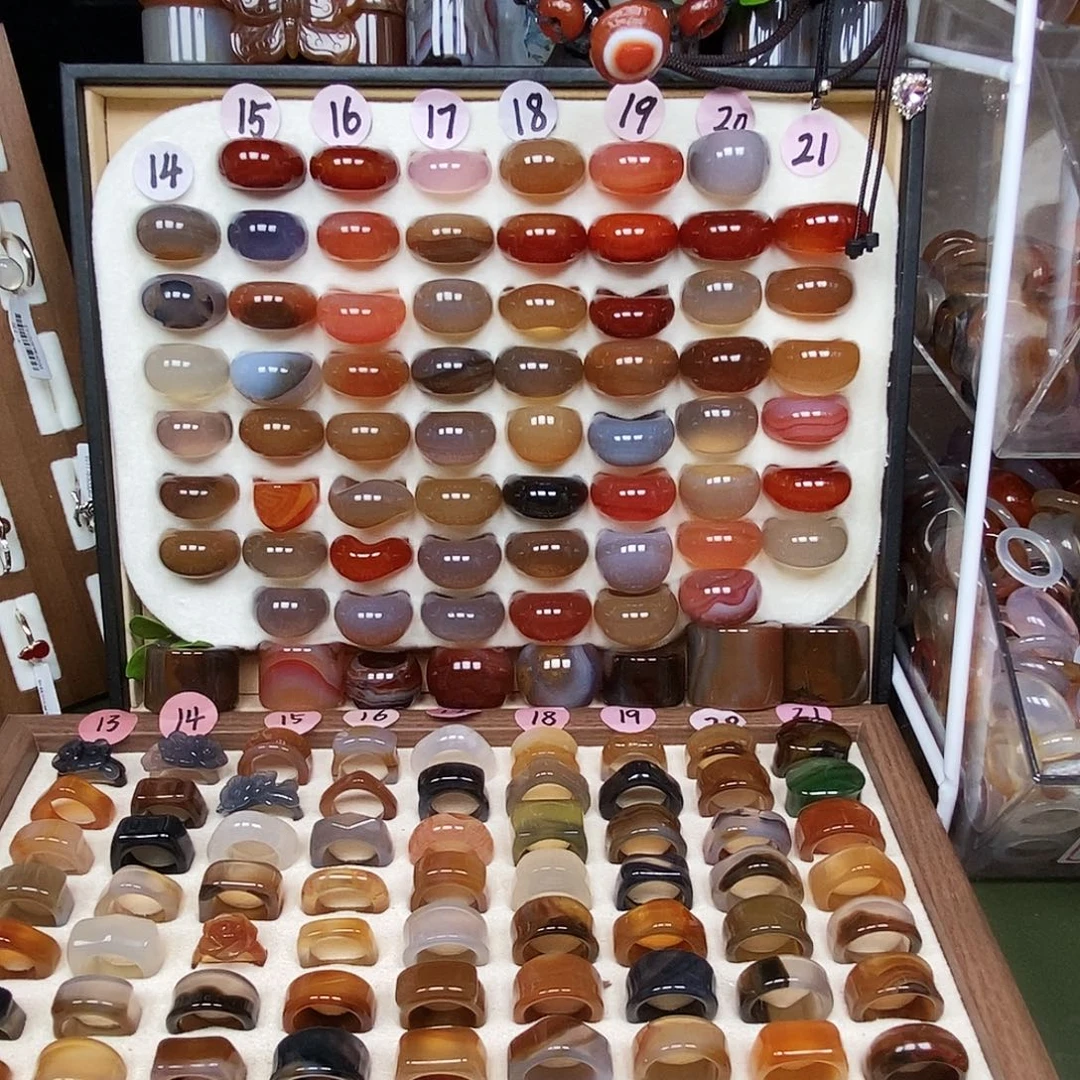 甜***橙玛瑙/玉髓合金戒指