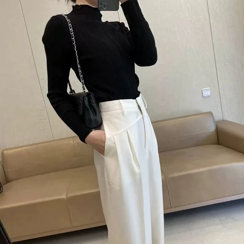 A7180秋季高级感灰色西裤女微弧度设计感百搭休闲阔腿裤西装裤