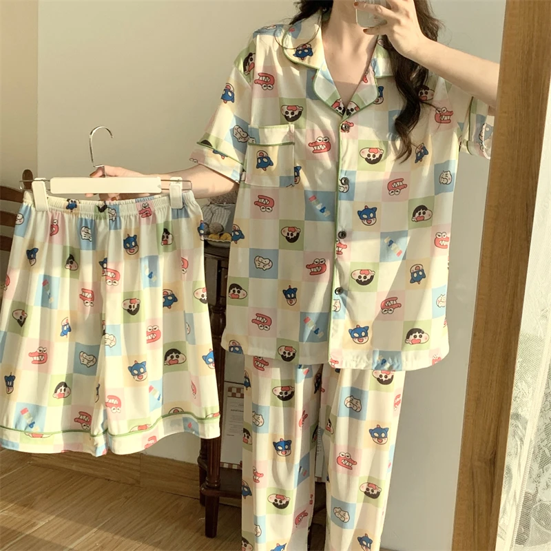 弹力冰丝大码300斤三件套睡衣套装夏季透气弹力胖mm宽松家居服