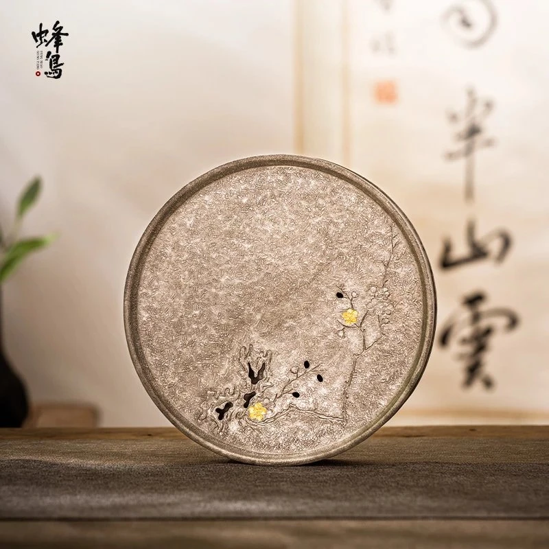 蜂鸟工坊&锡雕侠侣 锡器 金华梅蓄水壶承茶盘 WCXHC333 WCXHC292