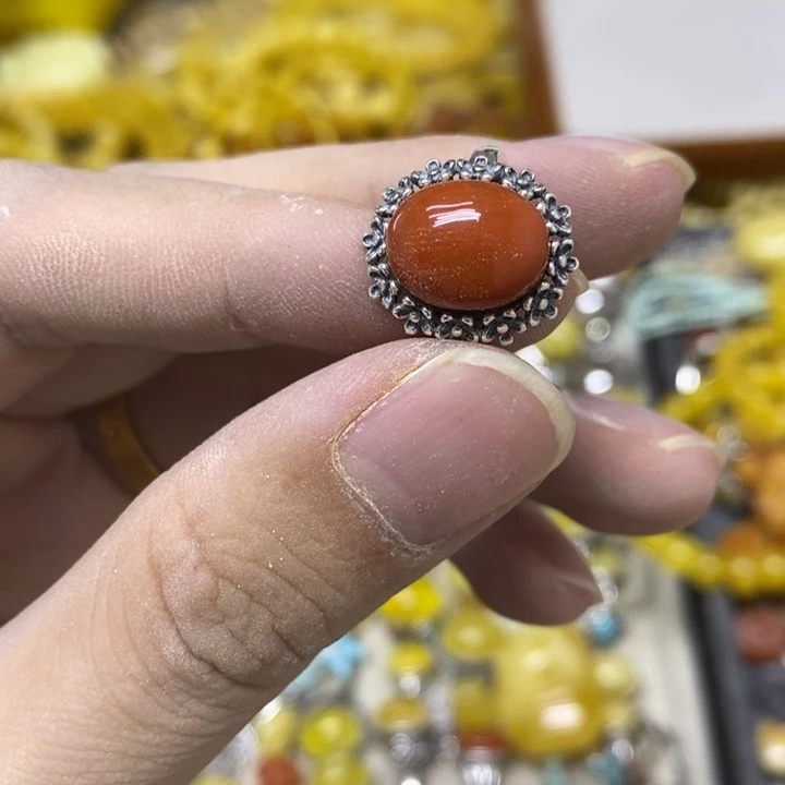 南红玛瑙银S925镶嵌戒指戒指