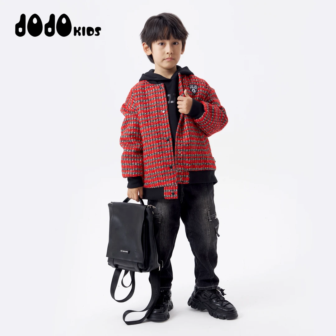 jojo童装男童棒球服外套中大儿童宽松加厚保暖格子棉服潮14413229