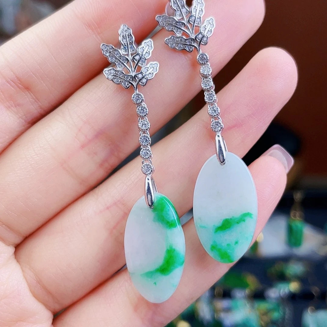 翡翠银S925镶嵌耳饰饰品