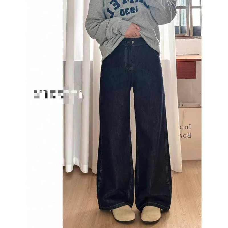 丹宁蓝-（图片以直播间实物为准）深蓝色阔腿牛仔裤女