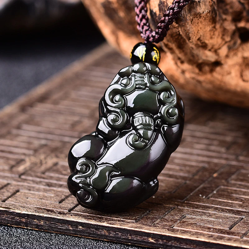 天然彩虹眼貔貅吊坠黑曜石皮丘男女挂件项链貔貅招财转运情侣饰品