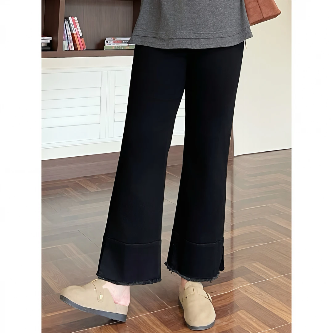 大码女装秋季简约花契200斤胖mm理想裤型修容笔九分牛仔裤15556-C