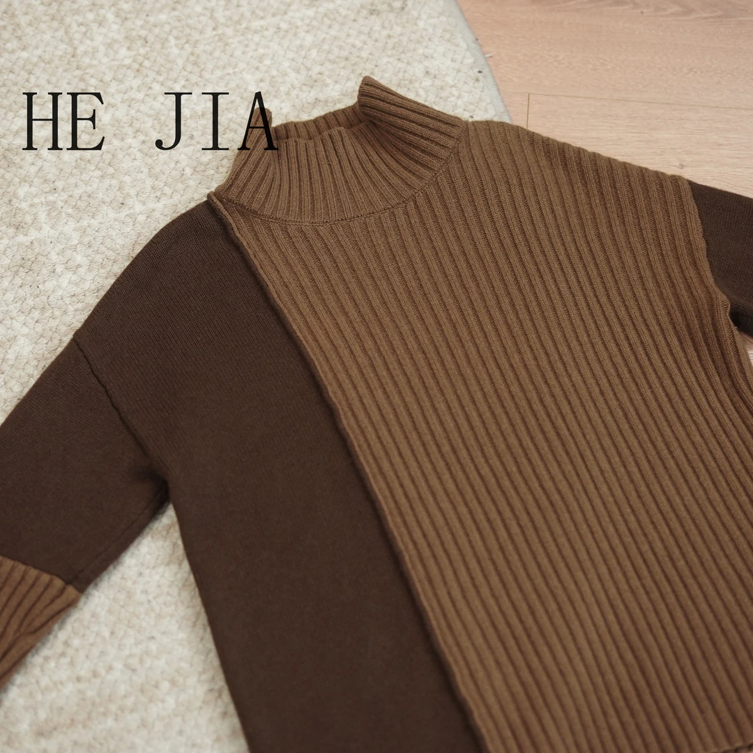 【红姐专属】和家女装2025新款拼色高领坑条羊毛衫
