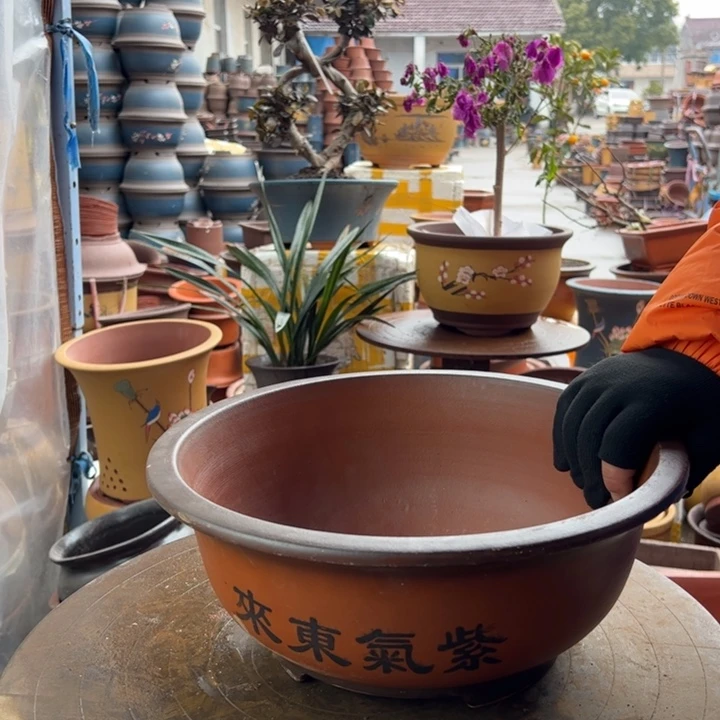 紫砂宜兴紫砂花盆小红