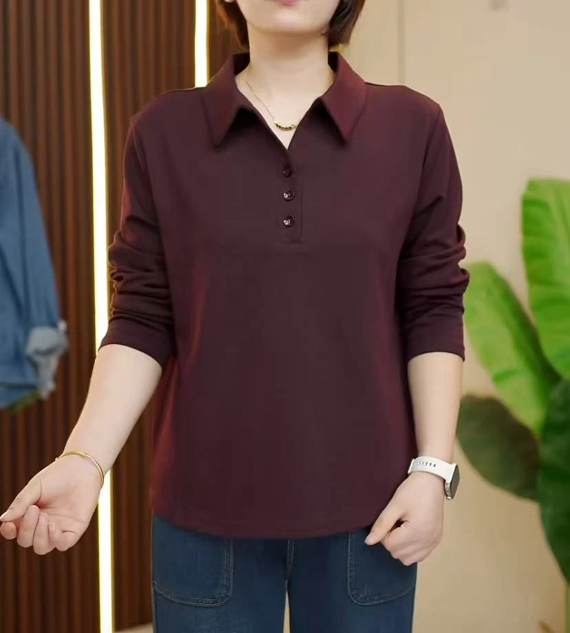 2025秋季新款翻领宽松卫衣休闲百搭长袖打底T恤女